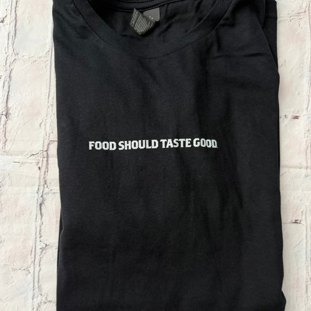 Gildan Food Should Taste Good Brand Graphic T-Shirt Mens 2XL Black Short Sleeve